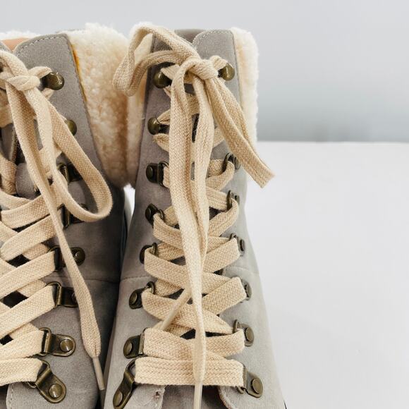 Oasis Society Gray Faux Suede Lace Up Chunky Heel Combat Military Boots 10 - Picture 8 of 14